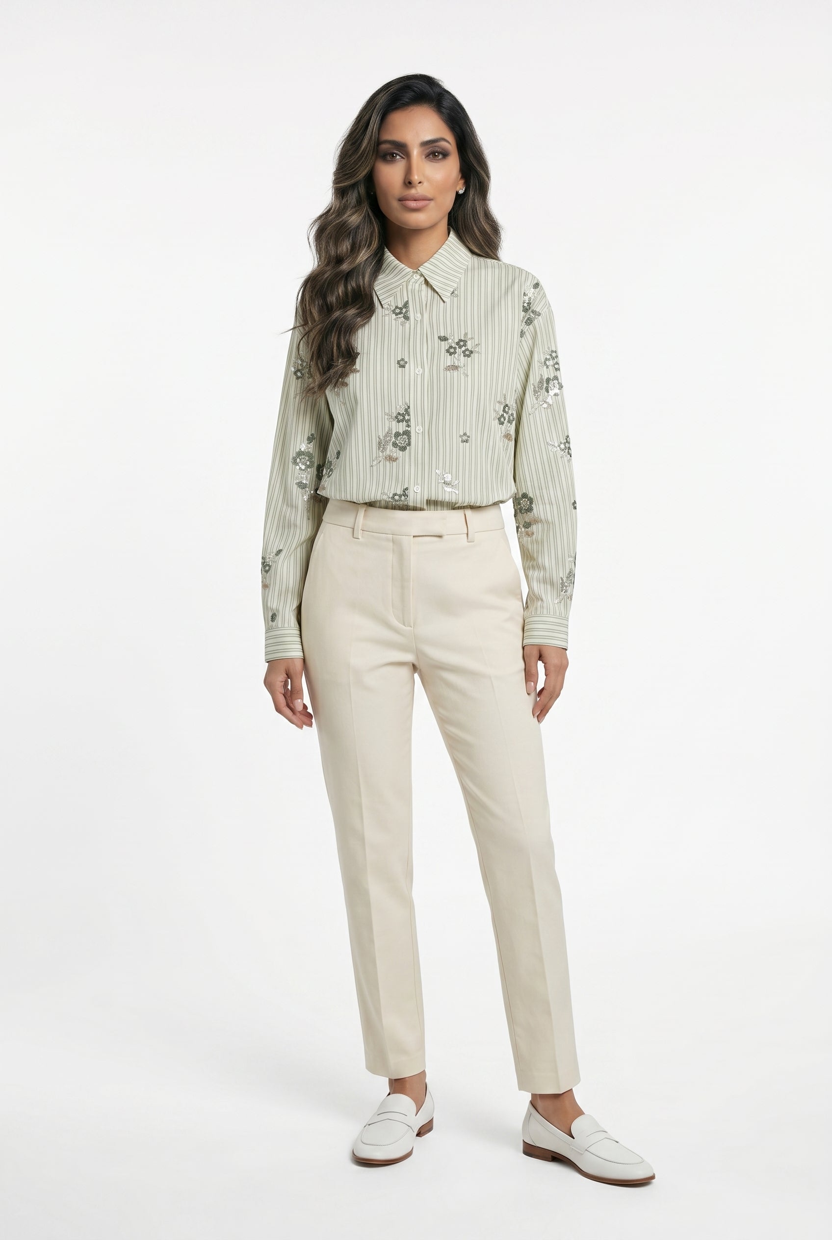 Anais Floral Embroidered Striped Shirt