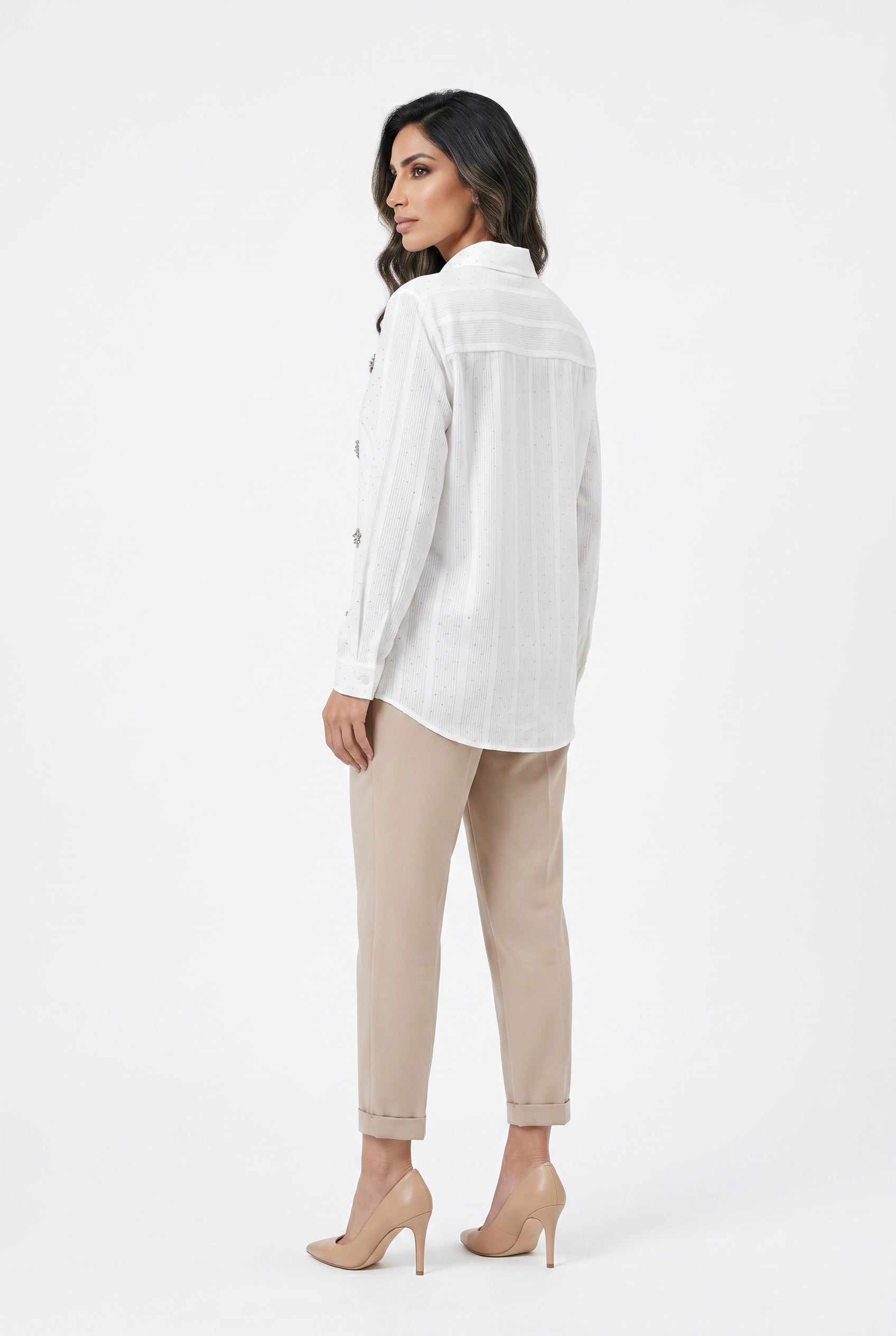 Striped Beaded Long Back Shirt Eliane