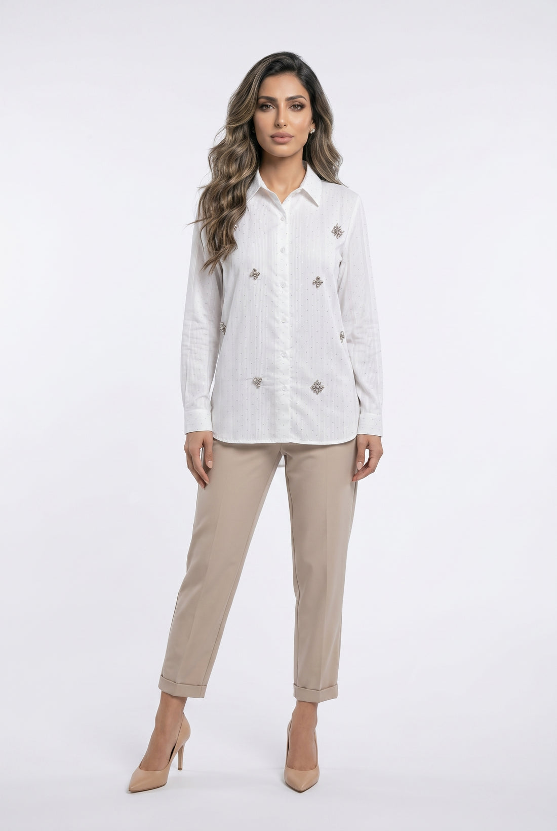 Striped Beaded Long Back Shirt Eliane