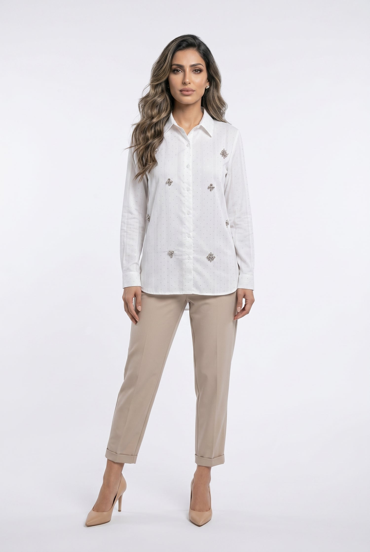 Striped Beaded Long Back Shirt Eliane