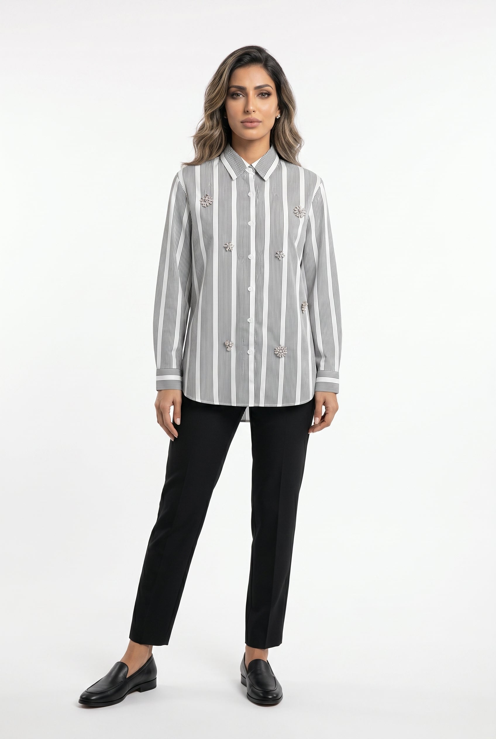 Striped Beaded Long Back Shirt Eliane