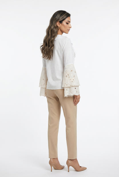BCR02625 V Neck Ruffled Front Top - Brown Loft