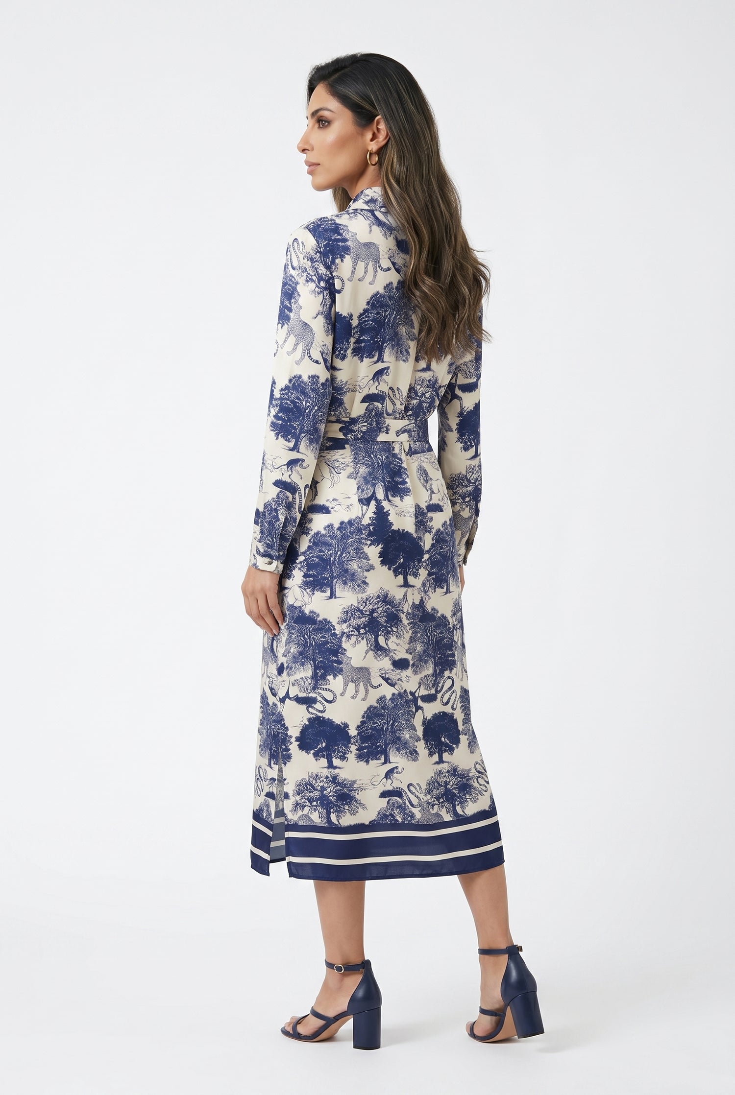 KD6255VS Dream Forest Safari Print Satin Long Dress - Brown Loft