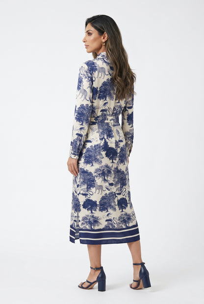 KD6255VS Dream Forest Safari Print Satin Long Dress - Brown Loft