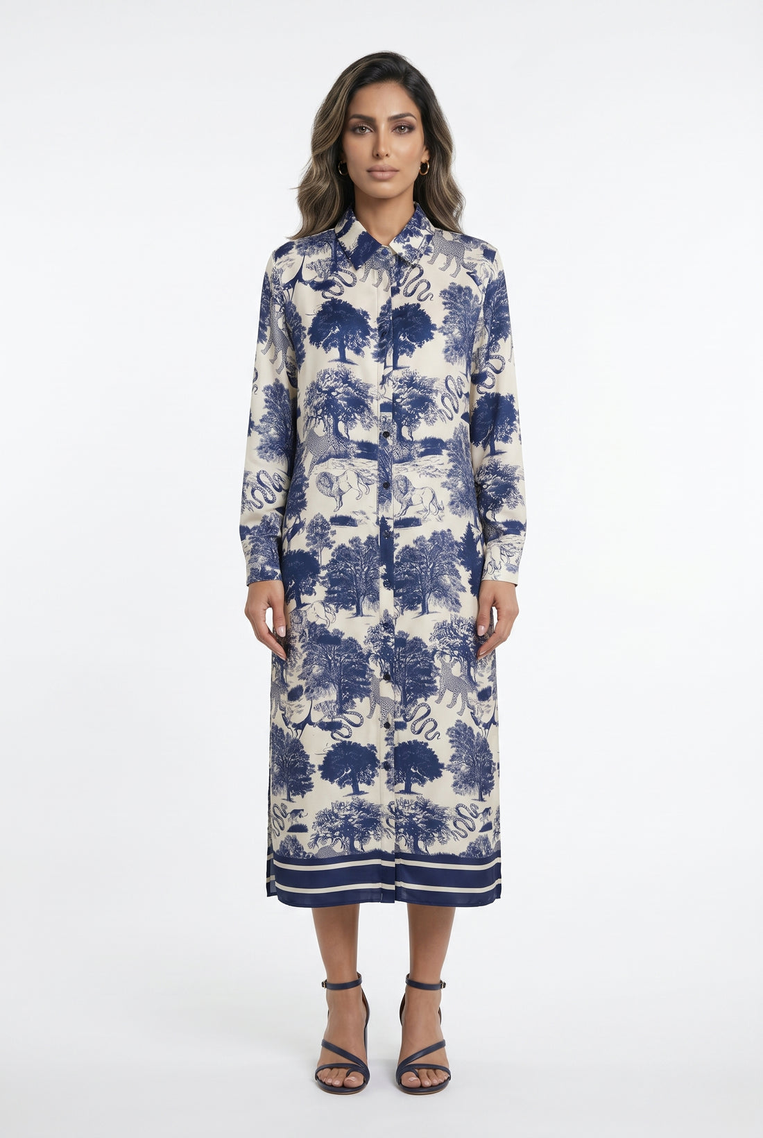 KD6255VS Dream Forest Safari Print Satin Long Dress - Brown Loft