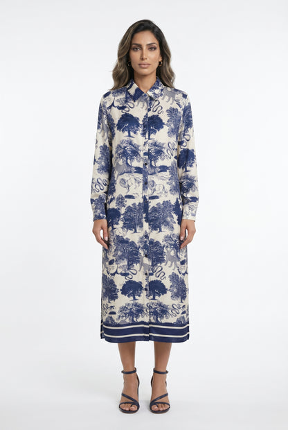 KD6255VS Dream Forest Safari Print Satin Long Dress - Brown Loft