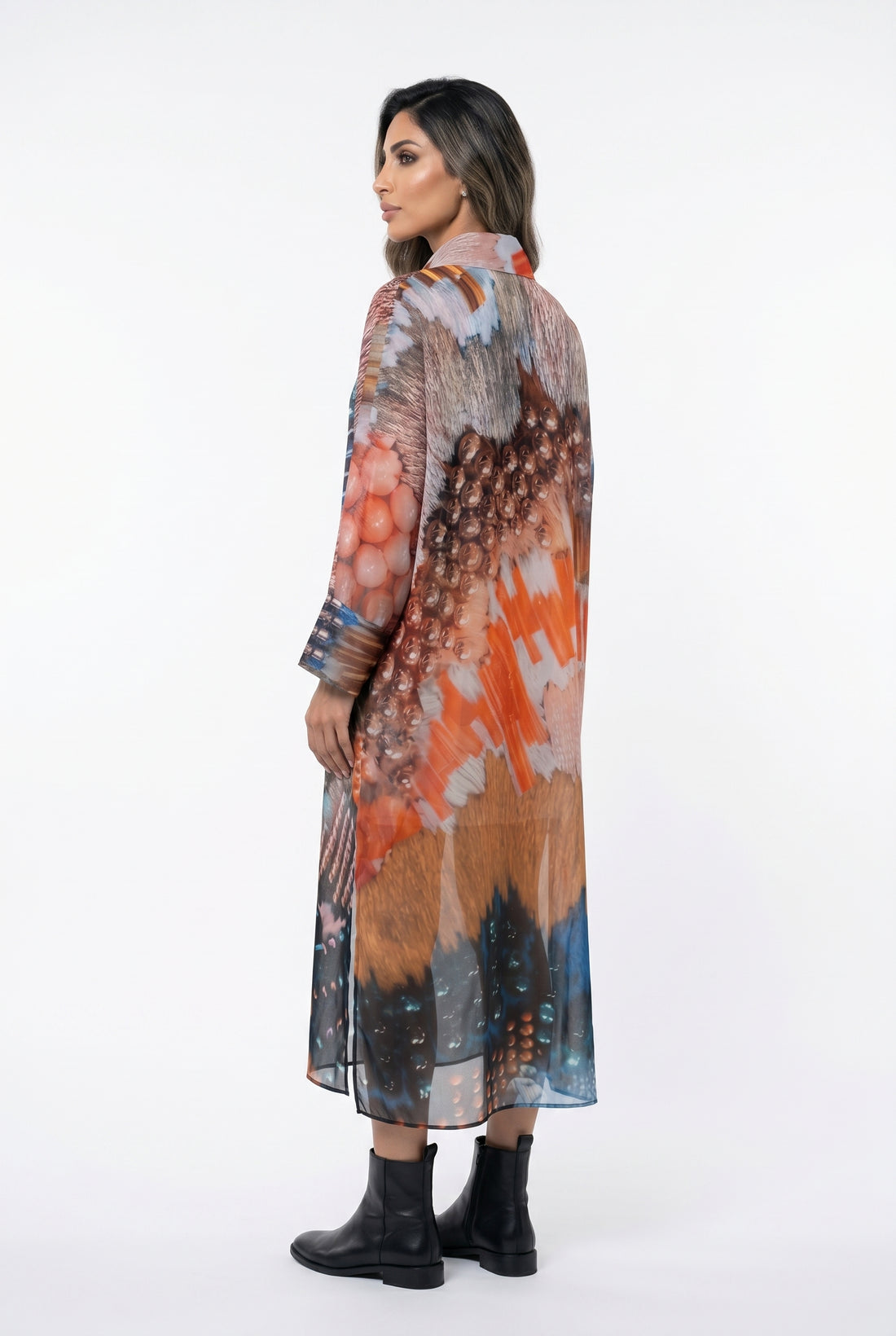 Abstract Print Oversized Shirt Dress 26SS-BC5109 - Brown Loft
