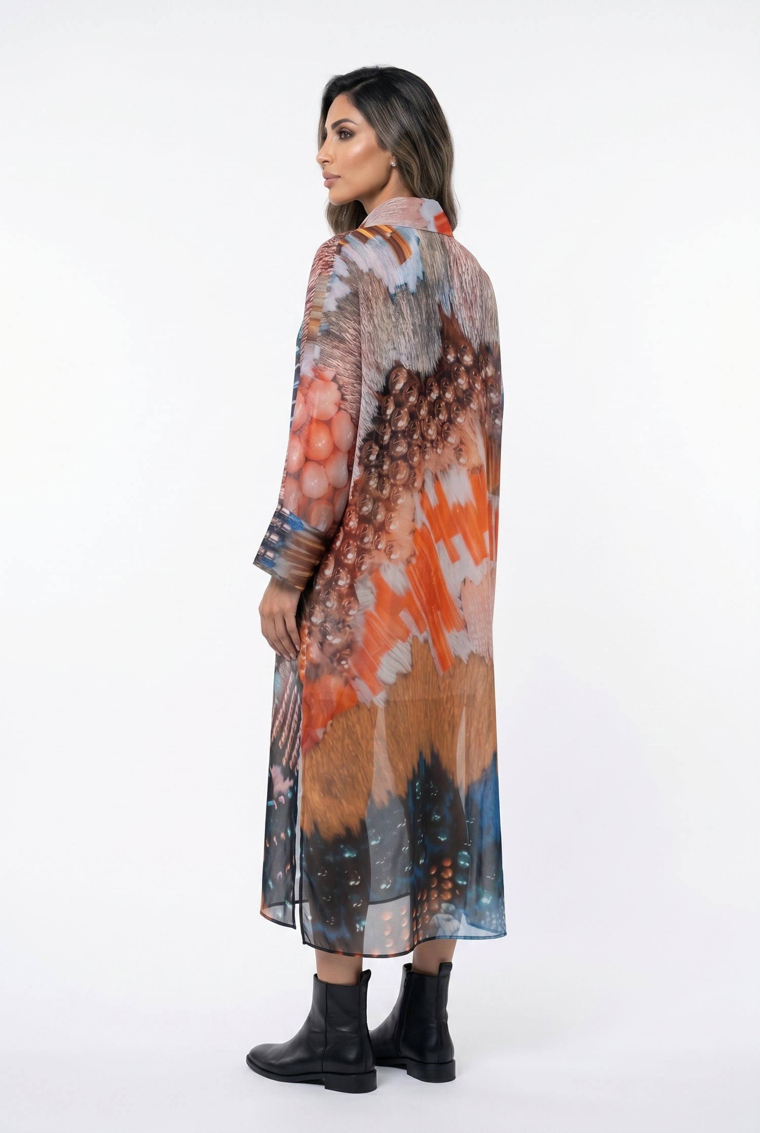 Abstract Print Oversized Shirt Dress 26SS-BC5109 - Brown Loft