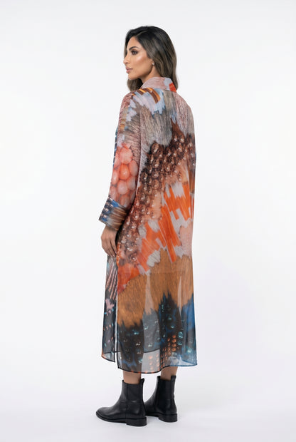 Abstract Print Oversized Shirt Dress 26SS-BC5109 - Brown Loft