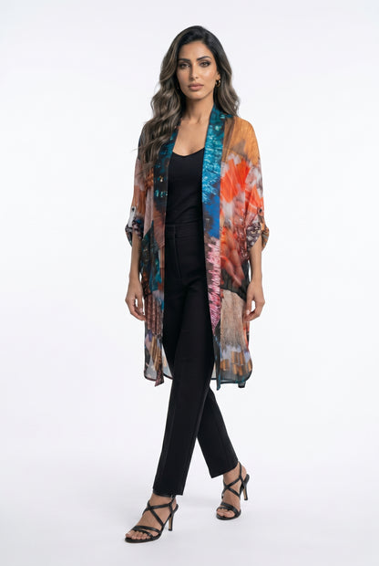 Abstract Print Oversized Kimono 26SS-BC5111 - Brown Loft