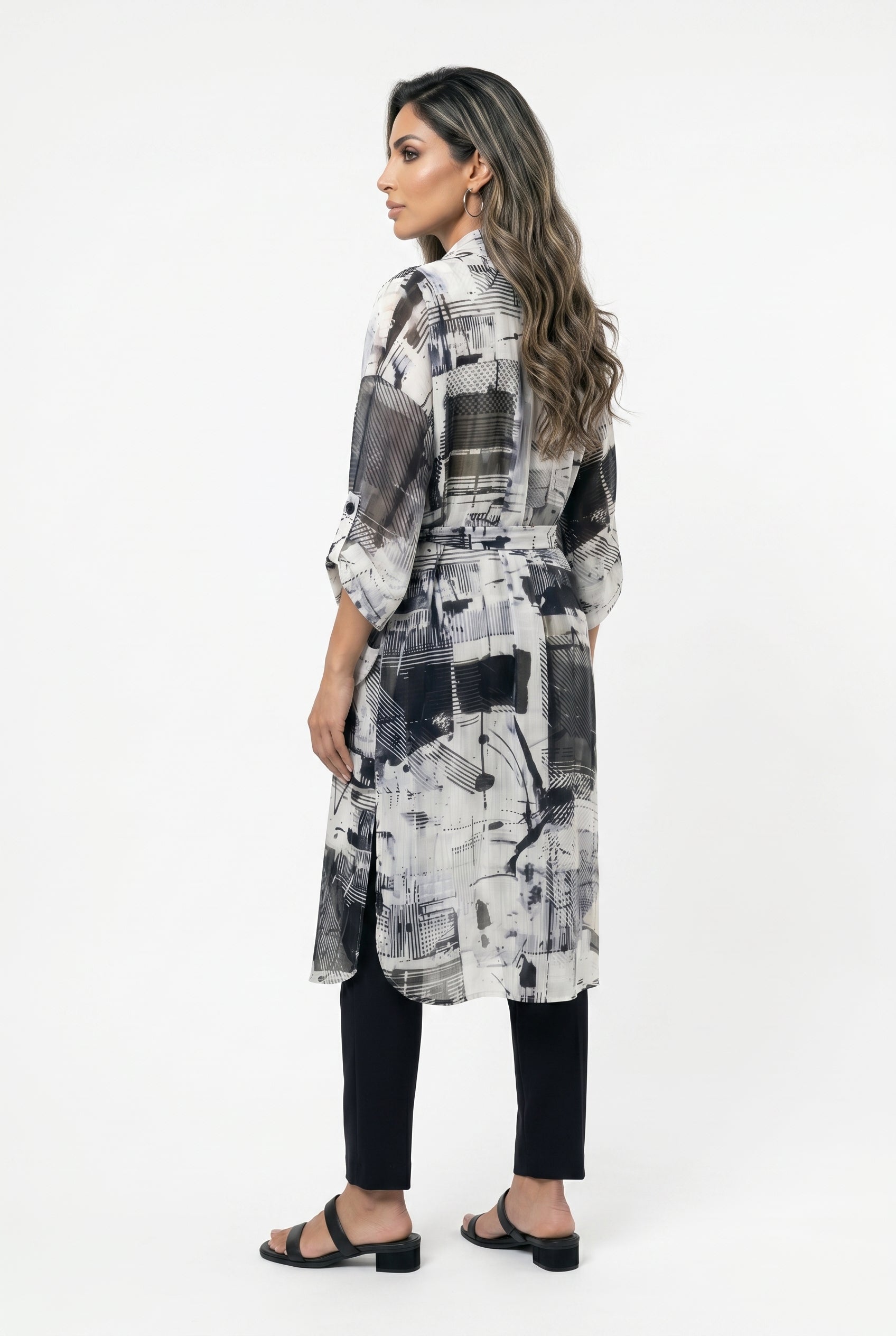 Monochrome Printed Long Kimono 26SS-BZ1112 - Brown Loft