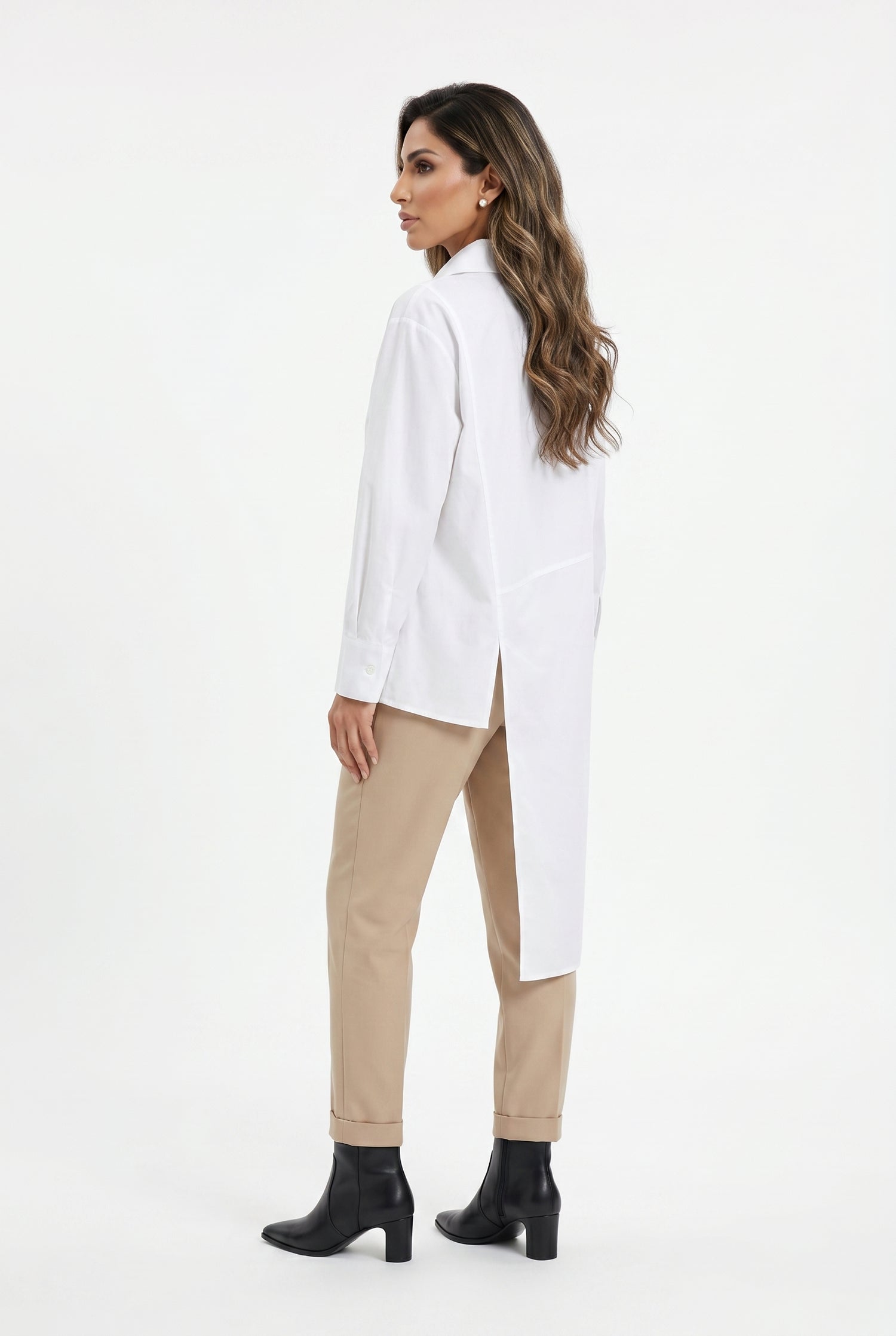 Asymmetrical Longline White Shirt 26SS-BZ352 - Brown Loft