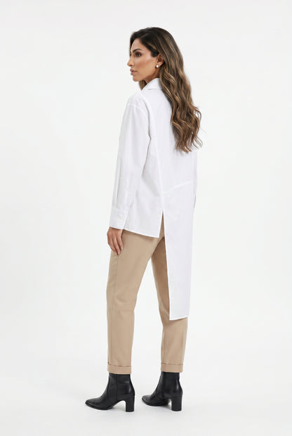 Asymmetrical Longline White Shirt 26SS-BZ352 - Brown Loft