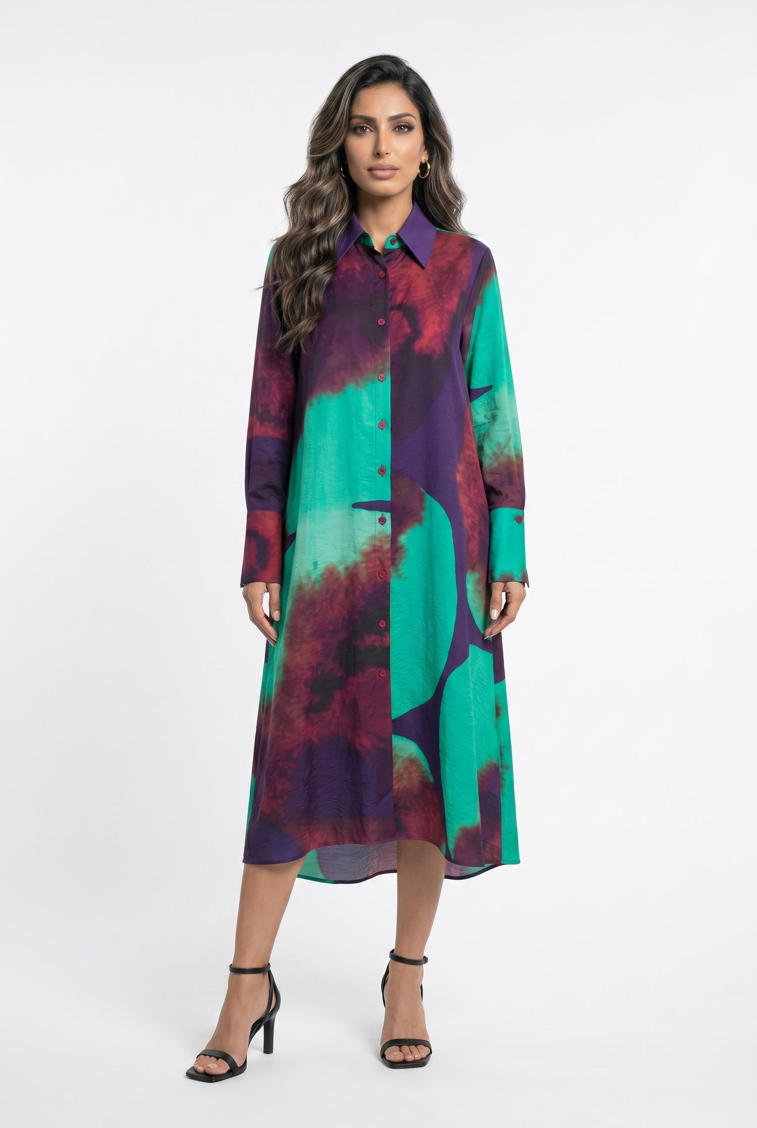 26SS-BZ2137 Double Layer Collared Buttoned A Line Dress - Brown Loft