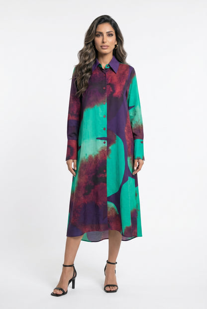 26SS-BZ2137 Double Layer Collared Buttoned A Line Dress - Brown Loft