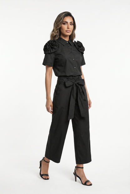 26SS-BK8015/8614 Classic Collared Shirt &amp; High Waist Pants Set - Brown Loft