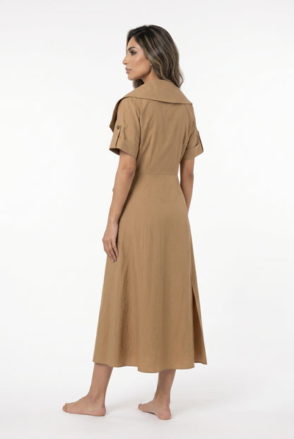 Trench Style Wrap Midi Dress 26SS-BZ2144 - Brown Loft