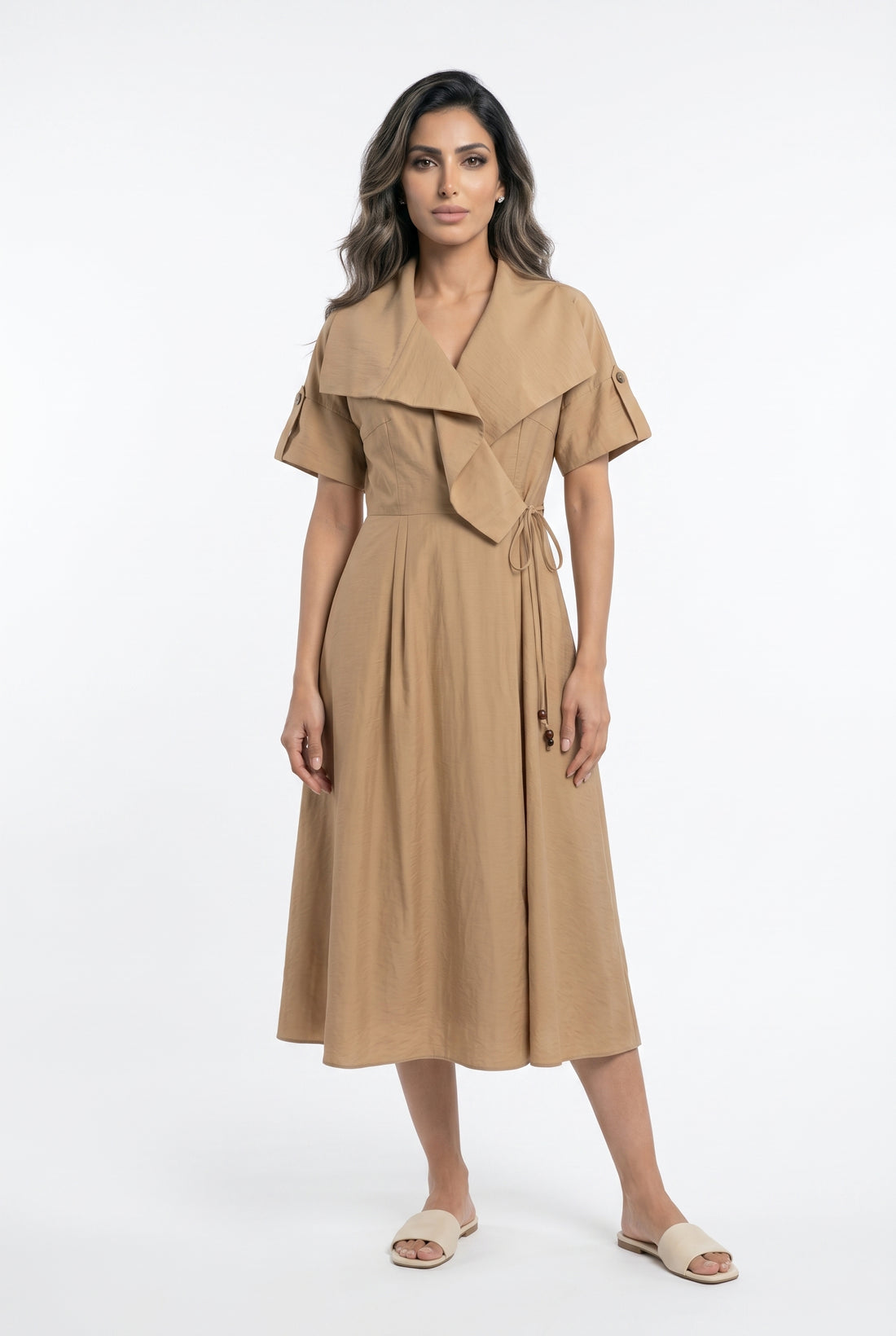 Trench Style Wrap Midi Dress 26SS-BZ2144 - Brown Loft