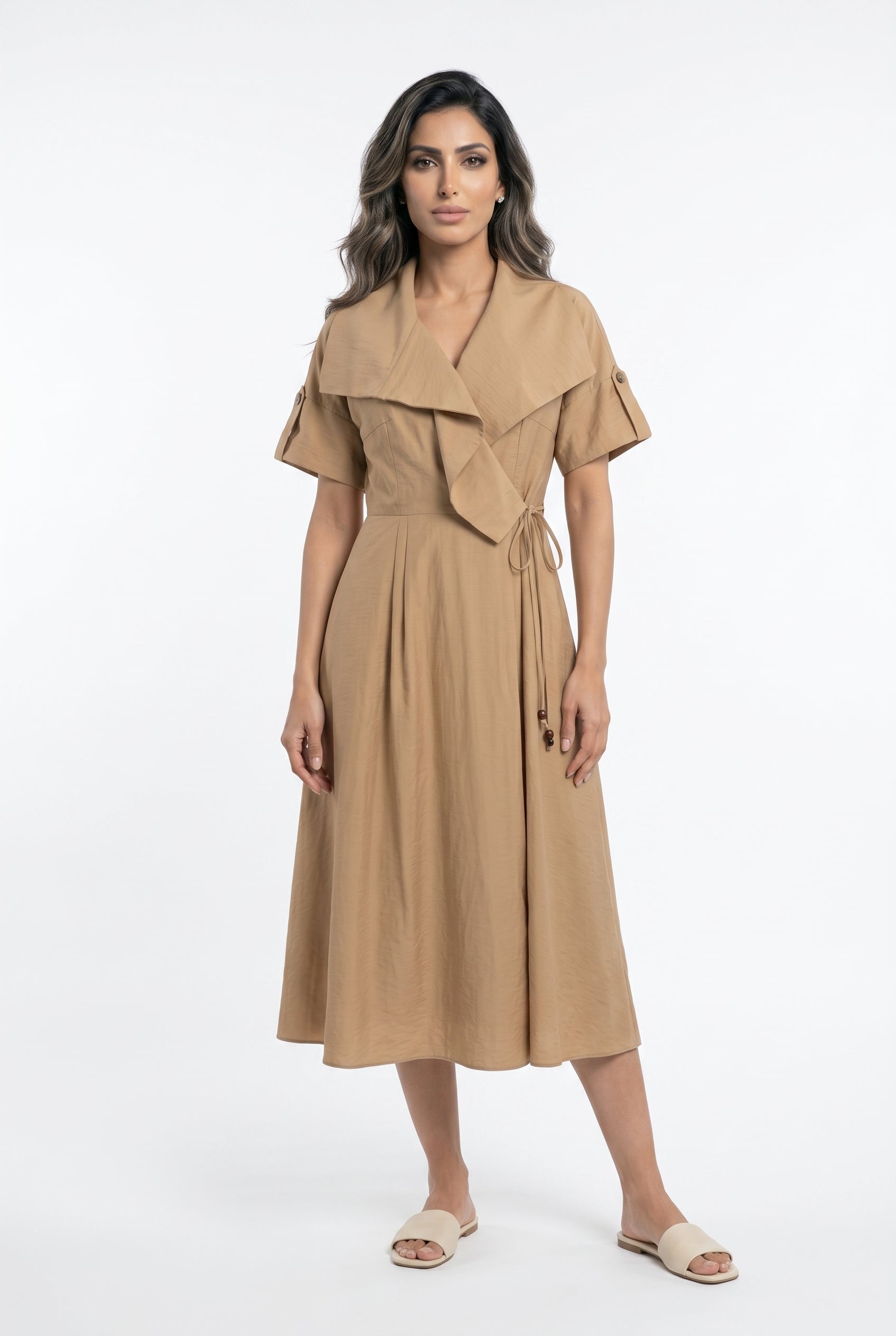 Trench Style Wrap Midi Dress 26SS-BZ2144 - Brown Loft