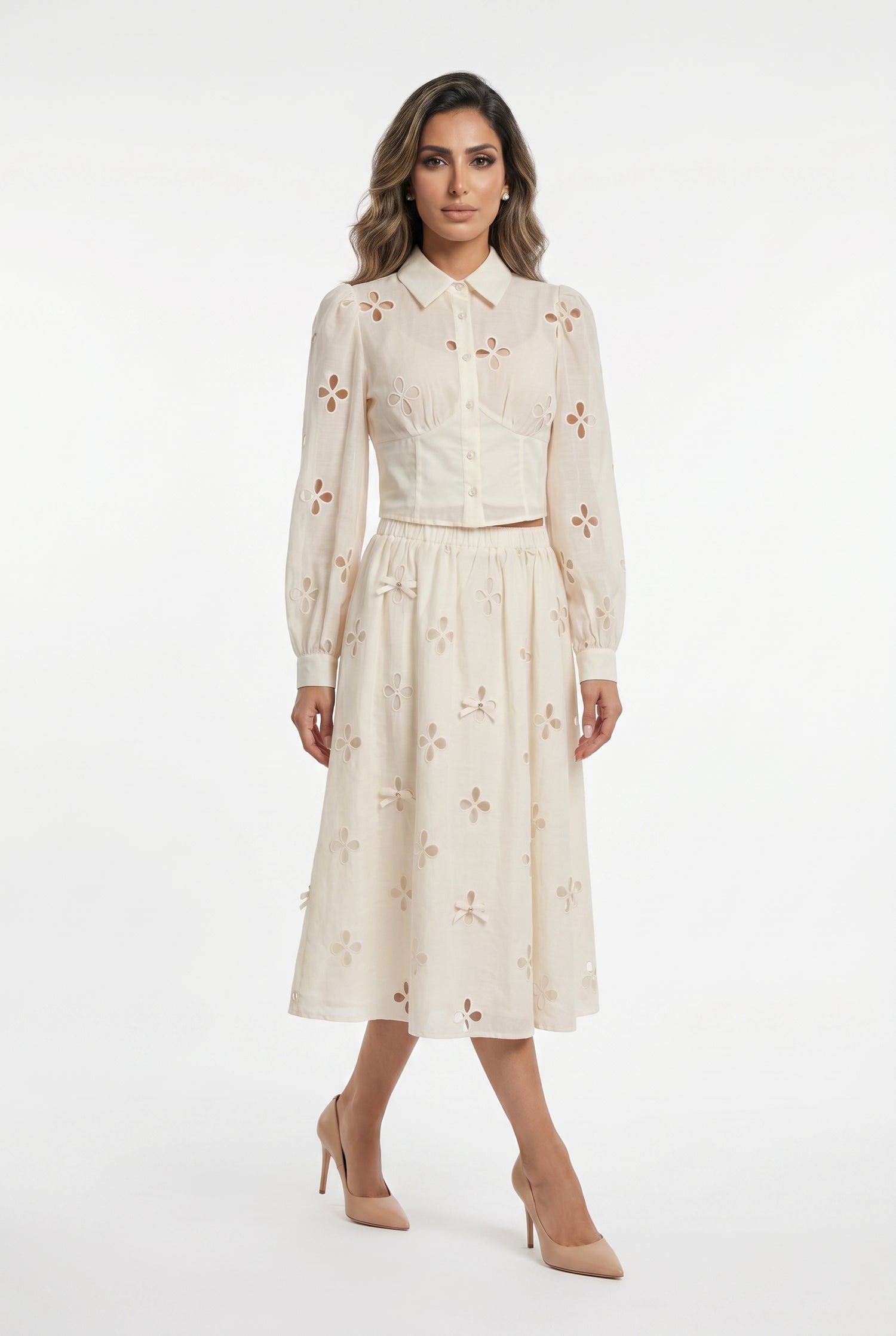 Marine/Yara Crop Cut Shirt and Skirt - Brown Loft