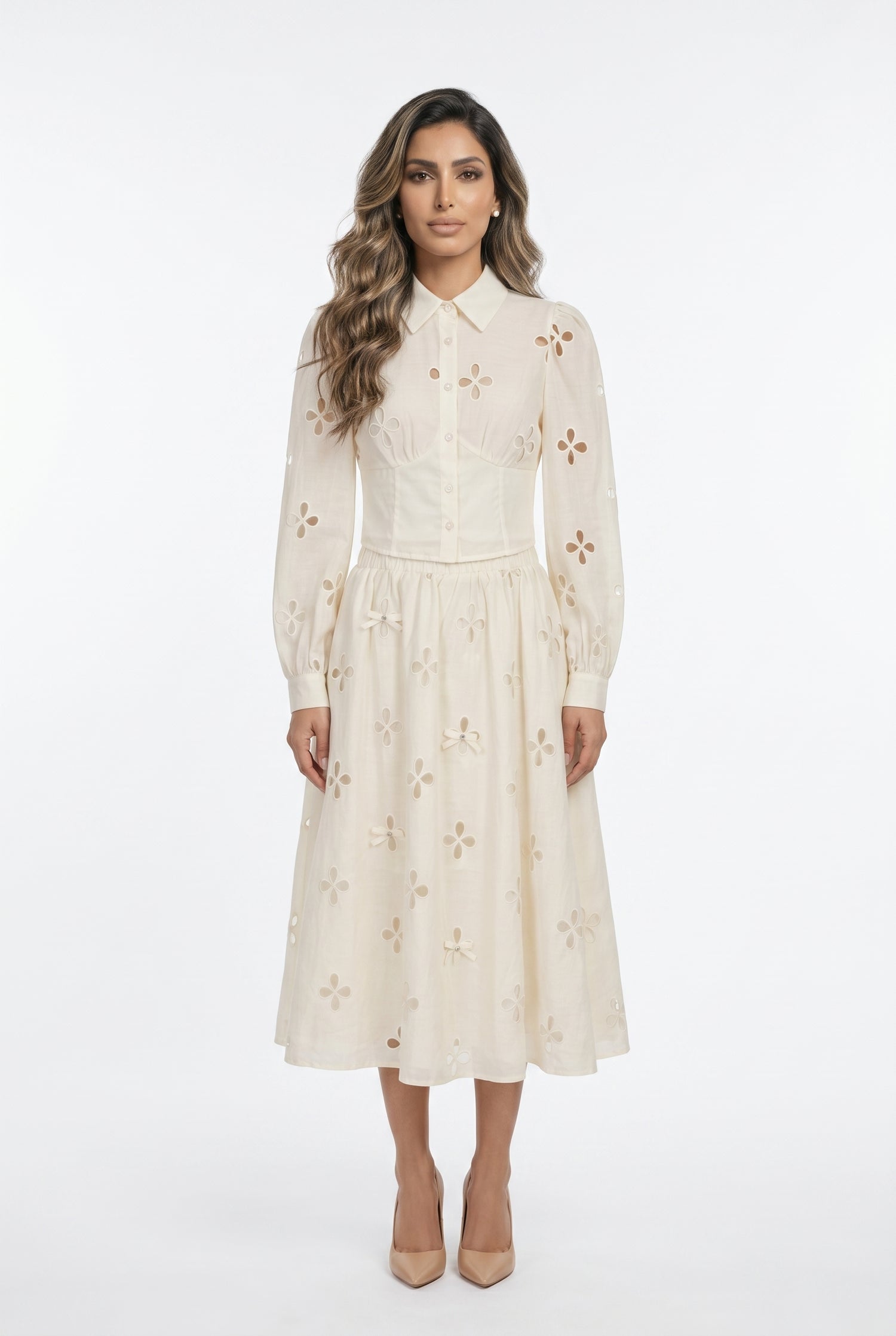 Marine/Yara Crop Cut Shirt and Skirt - Brown Loft