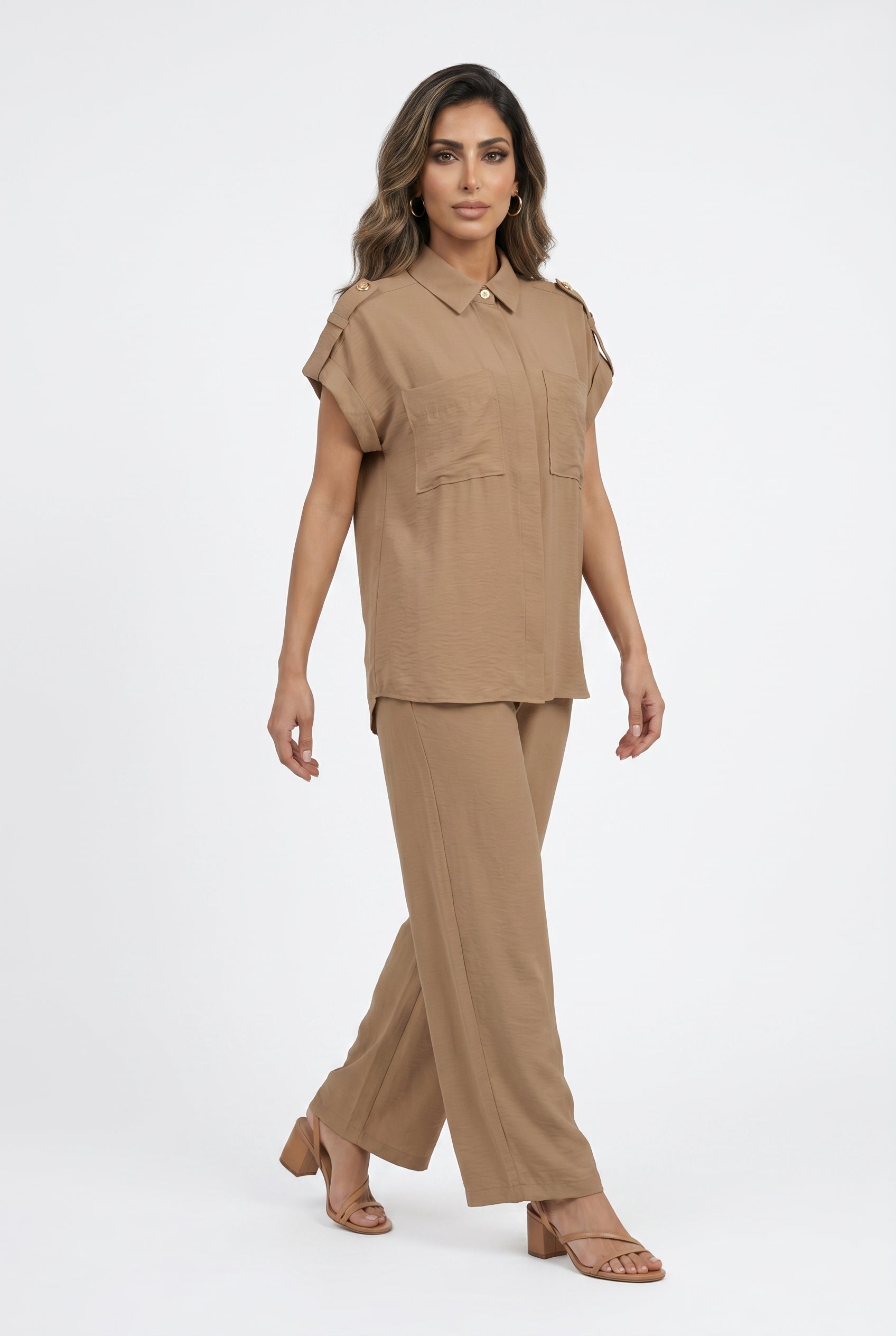 Sleeveless Shirt and Culottes Pants Set MS2615036/4008