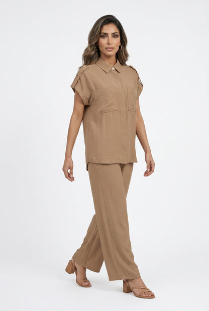 Sleeveless Shirt and Culottes Pants Set MS2615036/4008