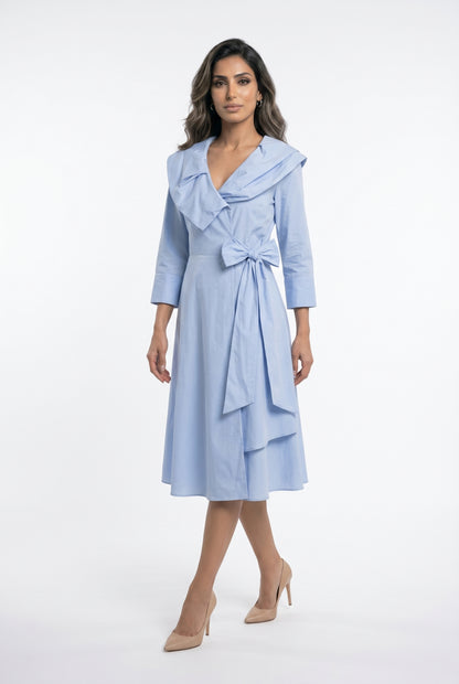 26SS-BC6015 Sculptural Ruffle Collared Wrap Dress - Brown Loft