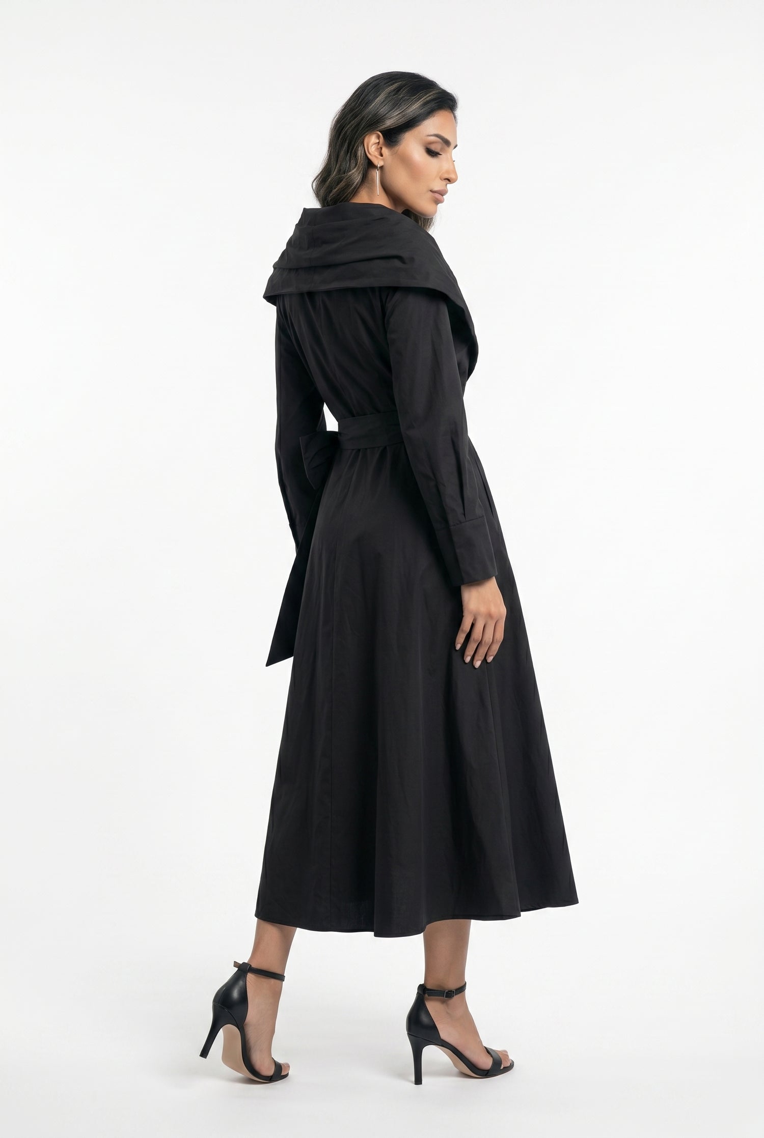 26SS-BC6015 Sculptural Ruffle Collared Wrap Dress - Brown Loft
