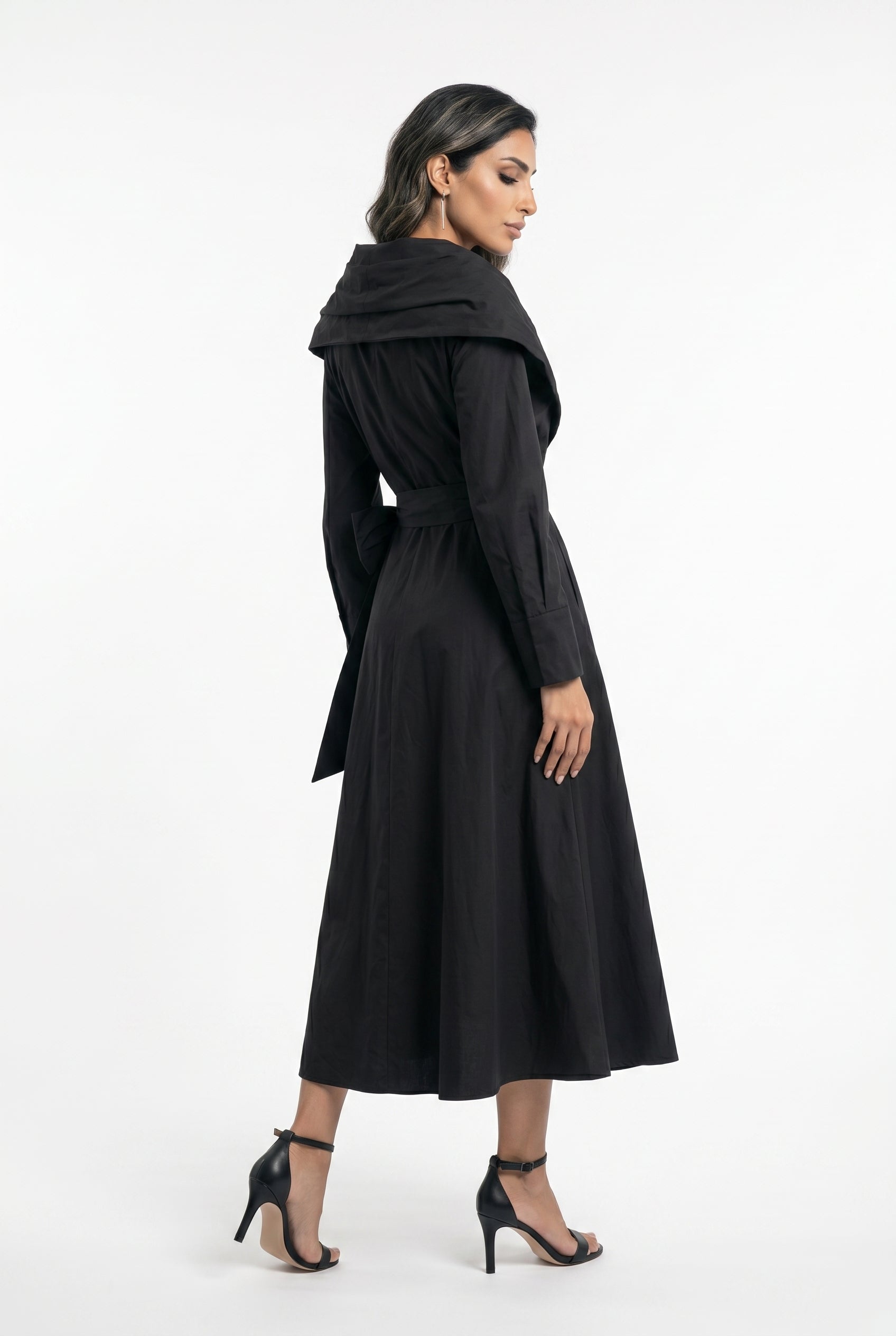 26SS-BC6015 Sculptural Ruffle Collared Wrap Dress - Brown Loft