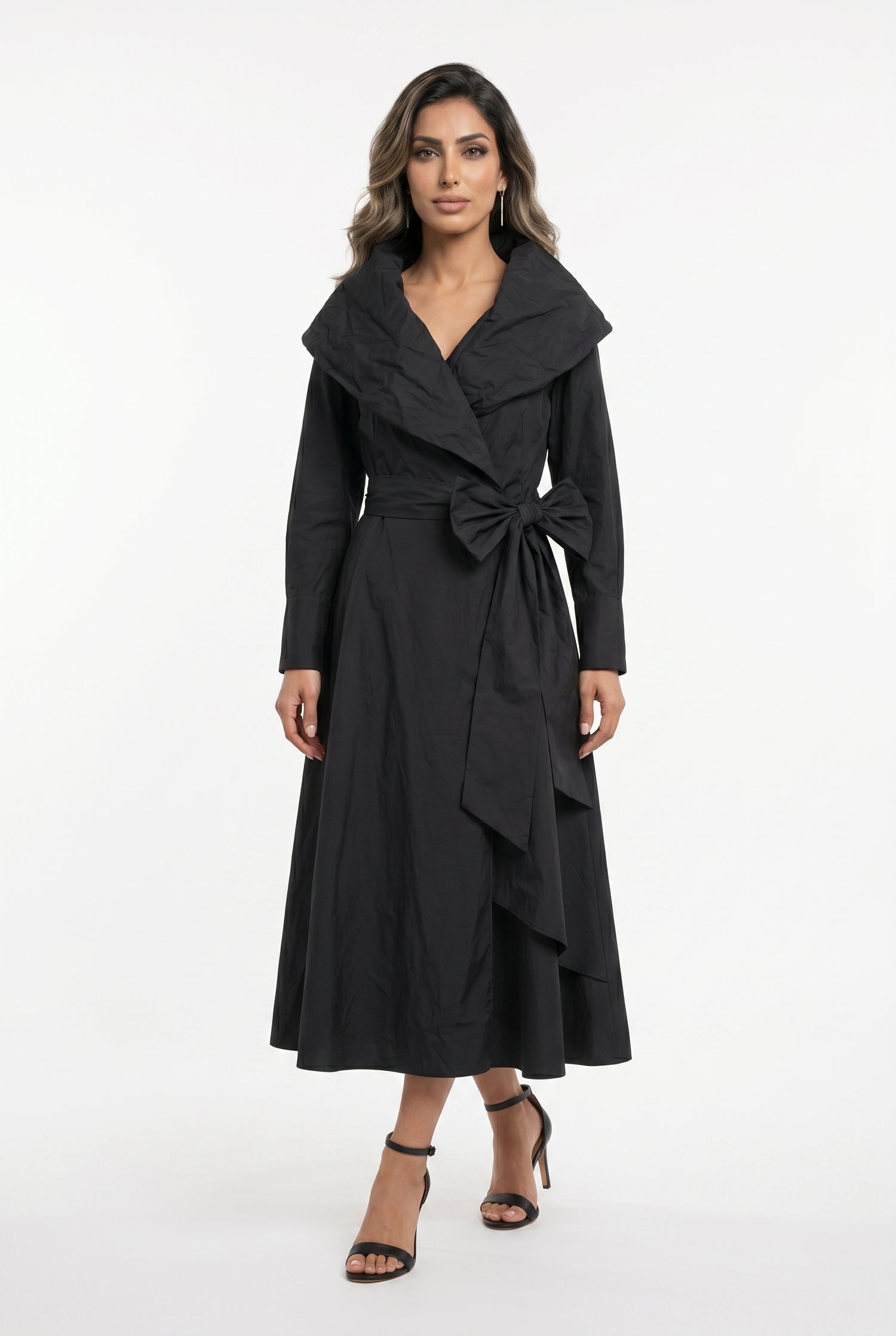 26SS-BC6015 Sculptural Ruffle Collared Wrap Dress - Brown Loft