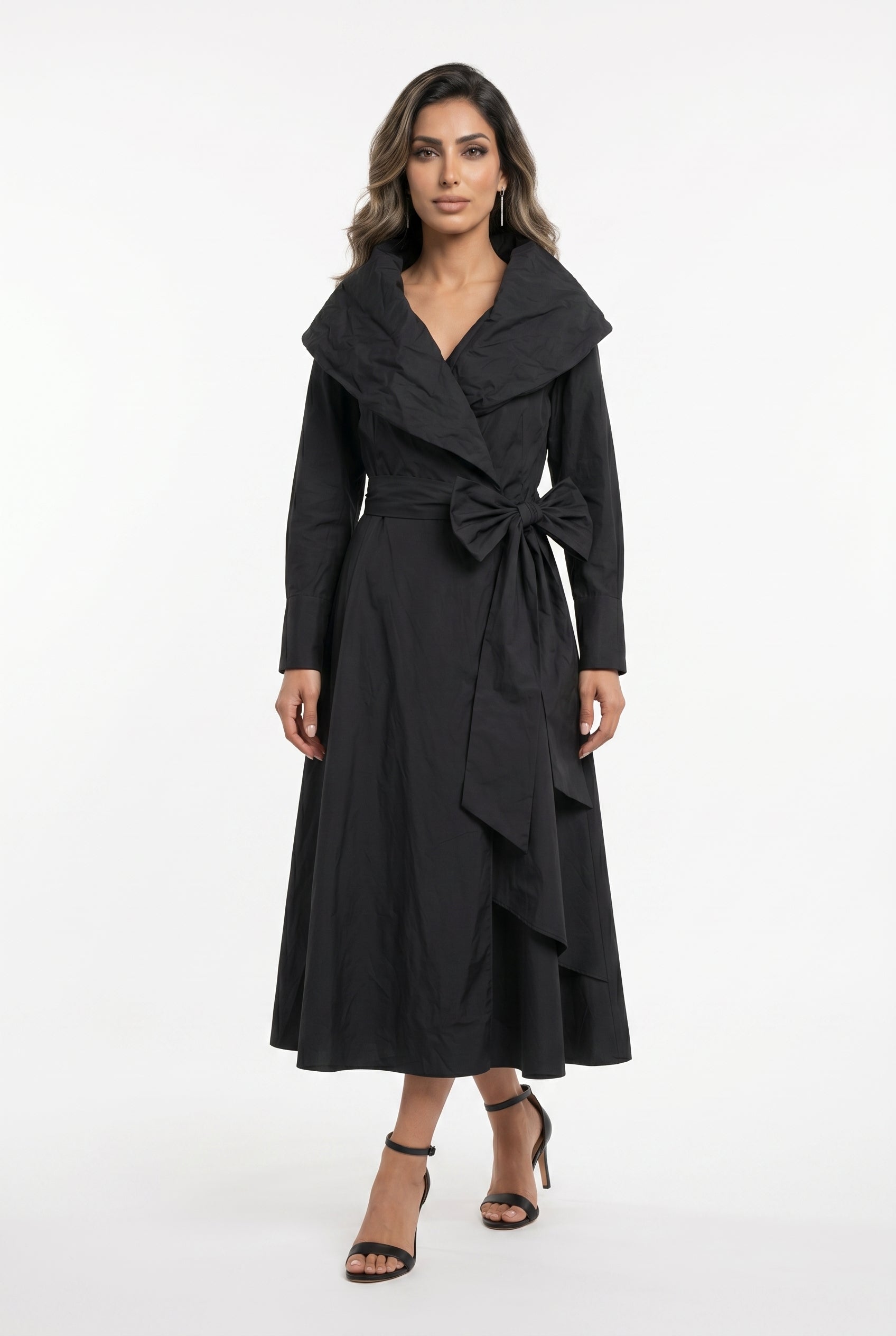 26SS-BC6015 Sculptural Ruffle Collared Wrap Dress - Brown Loft