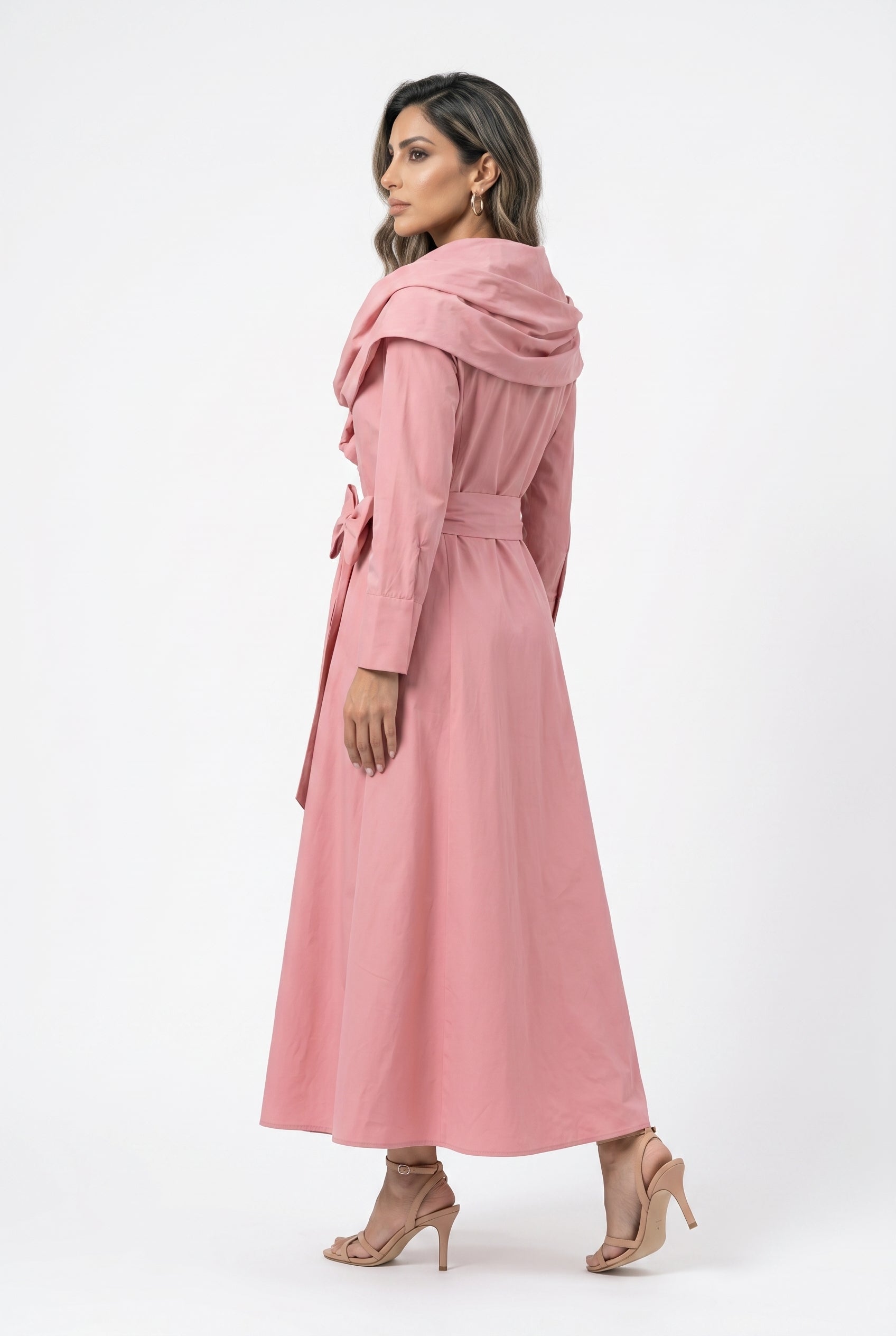 26SS-BC6015 Sculptural Ruffle Collared Wrap Dress - Brown Loft
