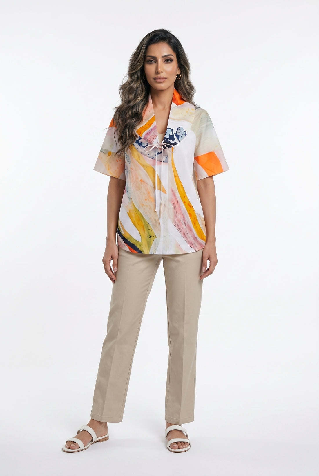 26SS-BZ327 Abstract Collared Top - Brown Loft