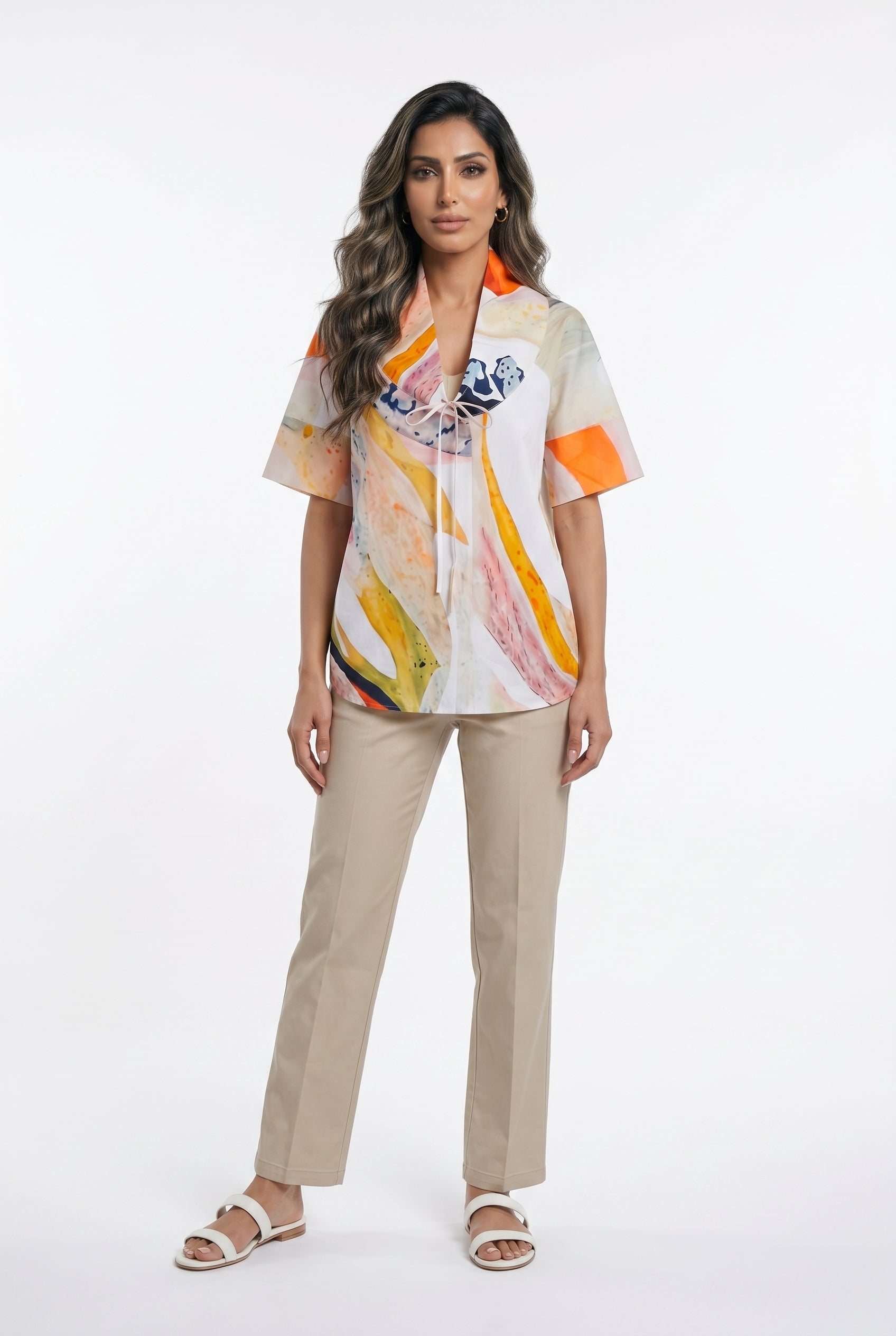 26SS-BZ327 Abstract Collared Top - Brown Loft
