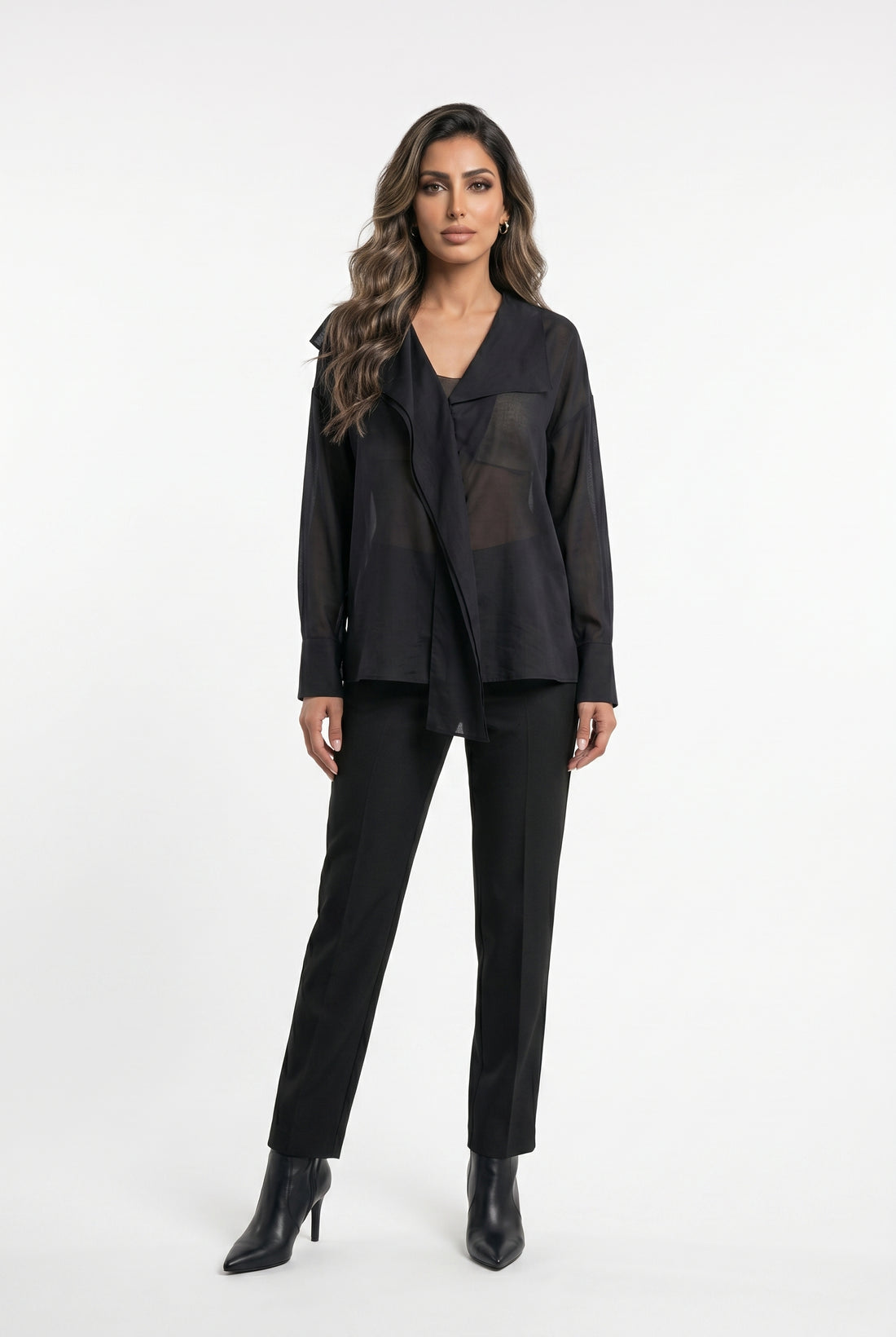 26SS-BZ351 Drape Neck Collared Top - Brown Loft