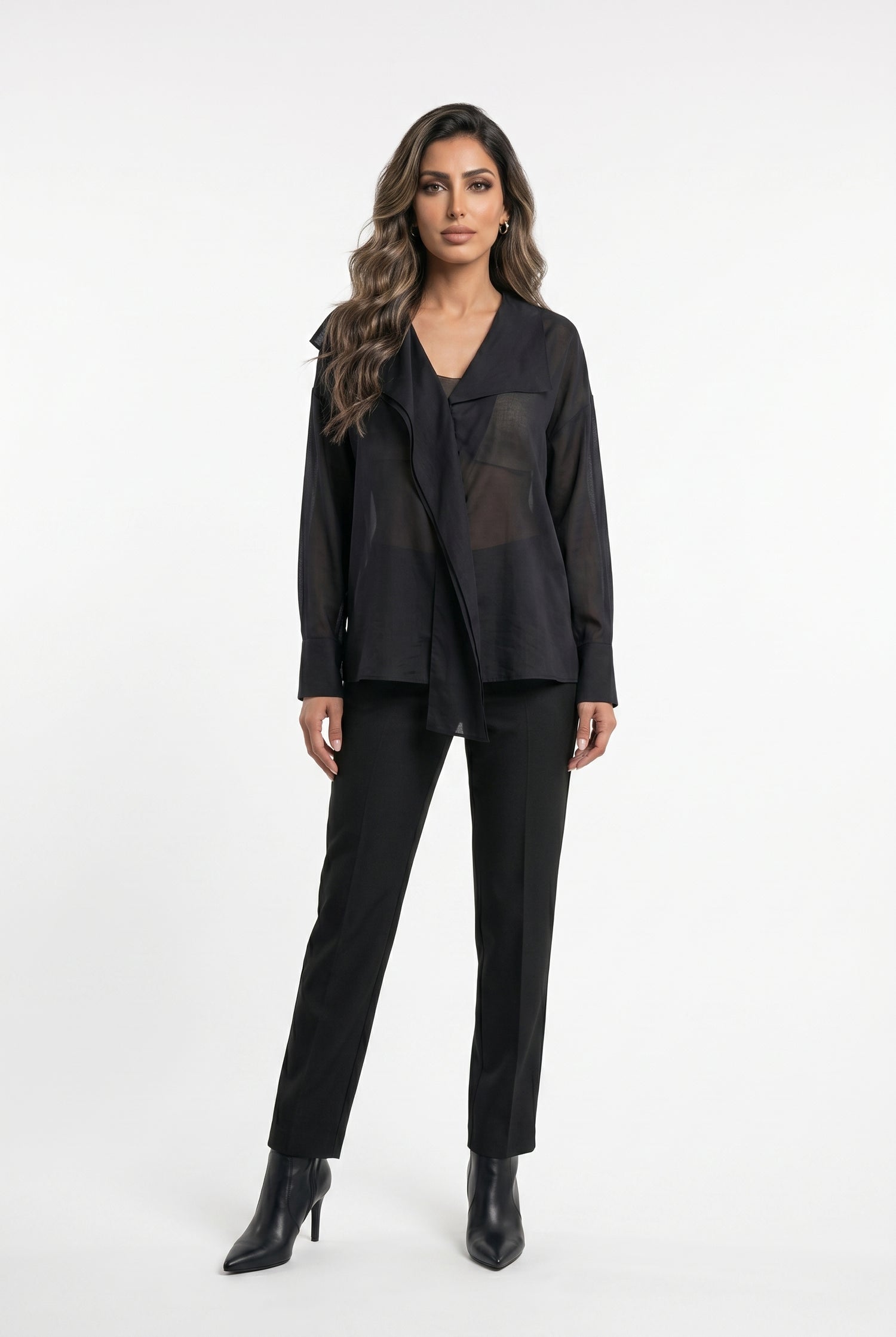 26SS-BZ351 Drape Neck Collared Top - Brown Loft