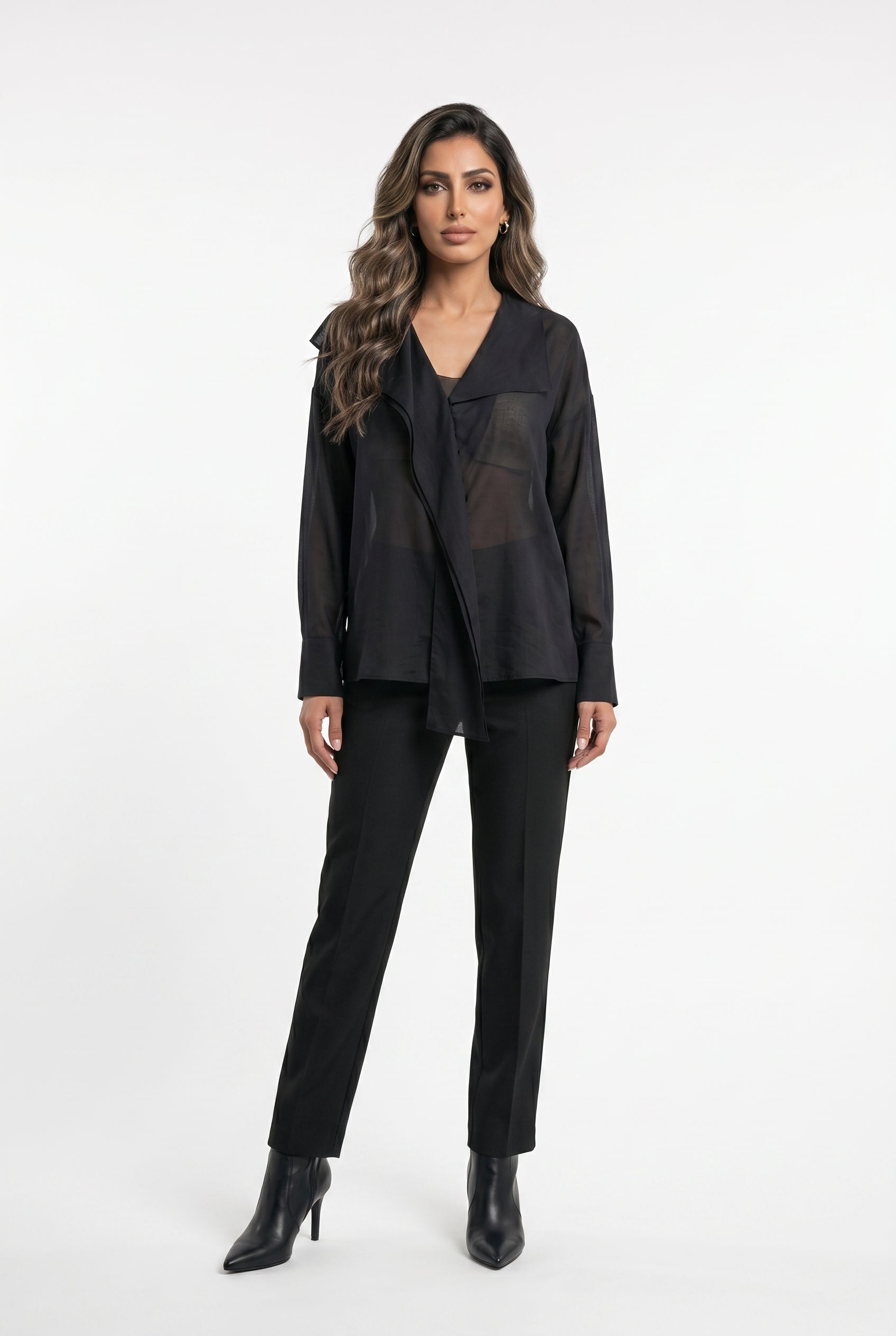 26SS-BZ351 Drape Neck Collared Top - Brown Loft