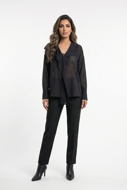26SS-BZ351 Drape Neck Collared Top - Brown Loft