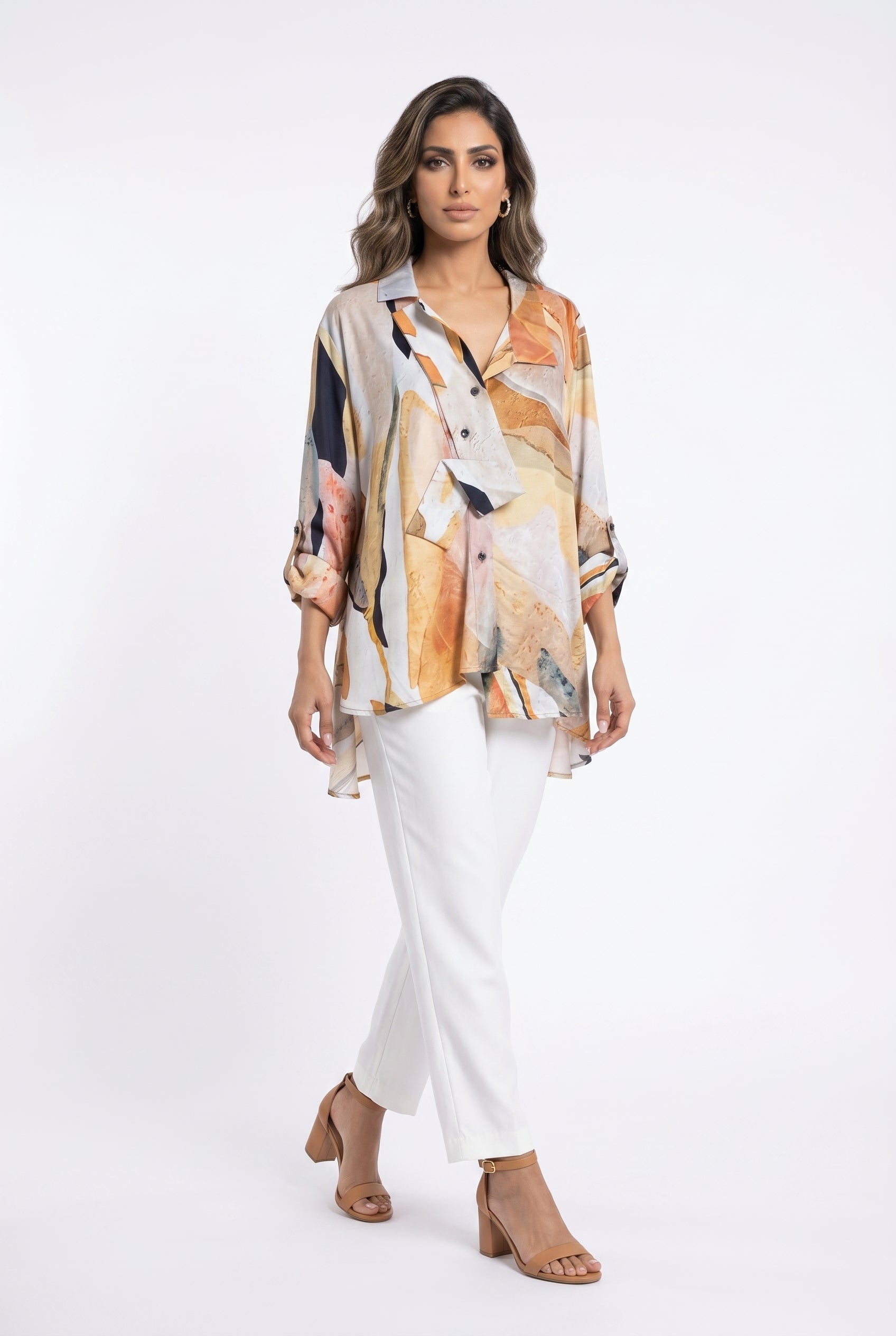 26SS-BZ324 Abstract Print Shirt - Brown Loft