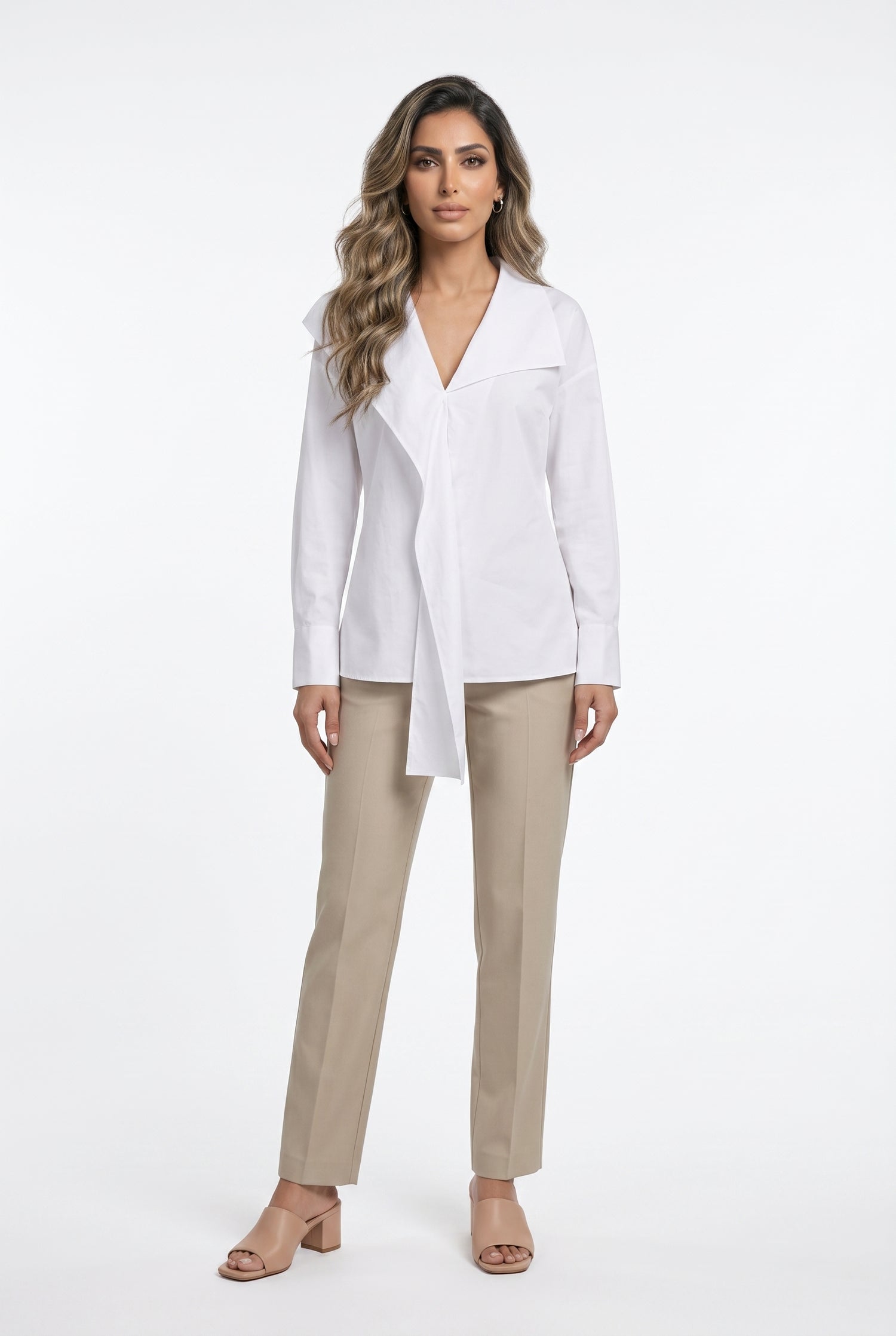 26SS-BZ351 Drape Neck Collared Top - Brown Loft