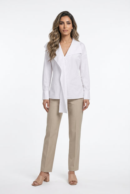 26SS-BZ351 Drape Neck Collared Top - Brown Loft