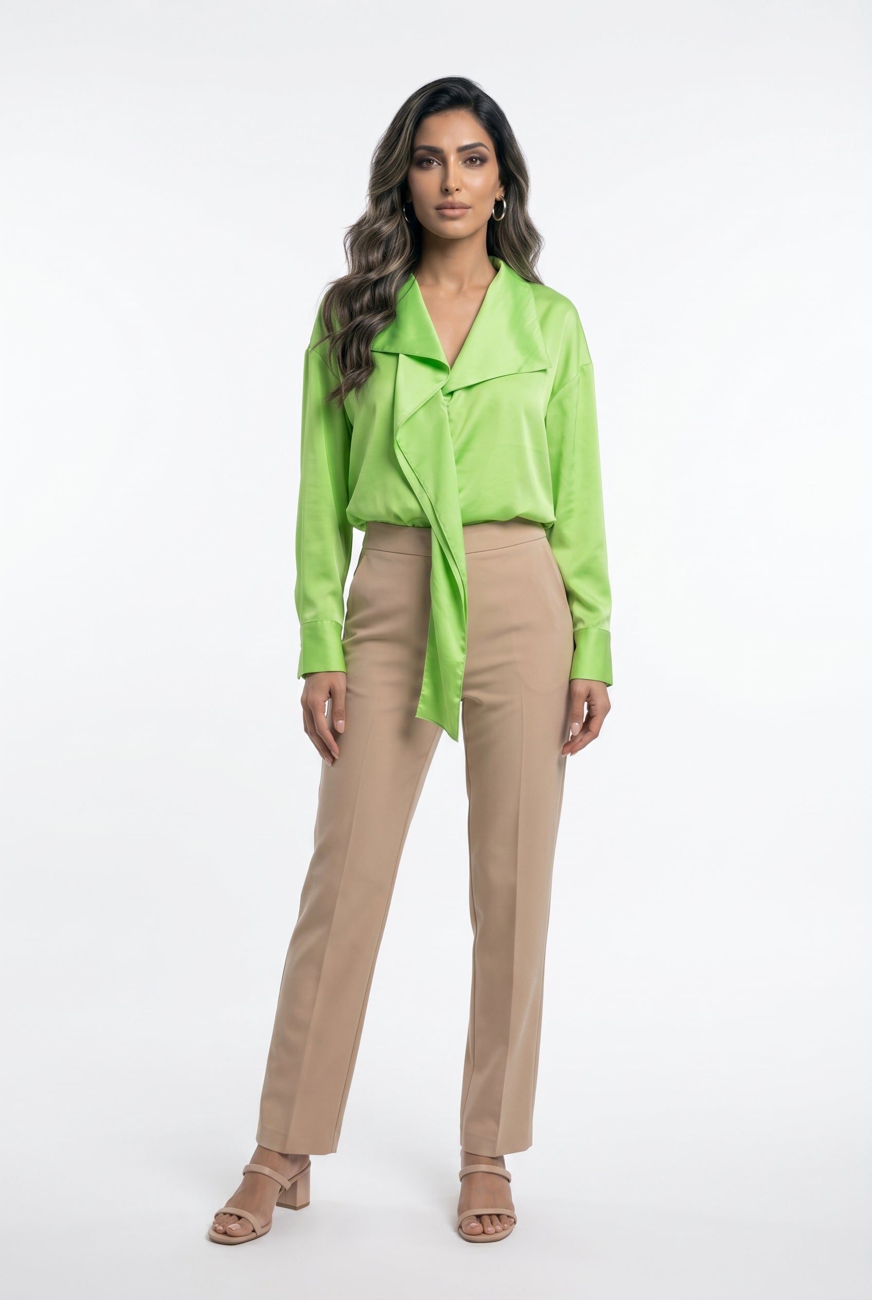 26SS-BZ351 Drape Neck Collared Top - Brown Loft