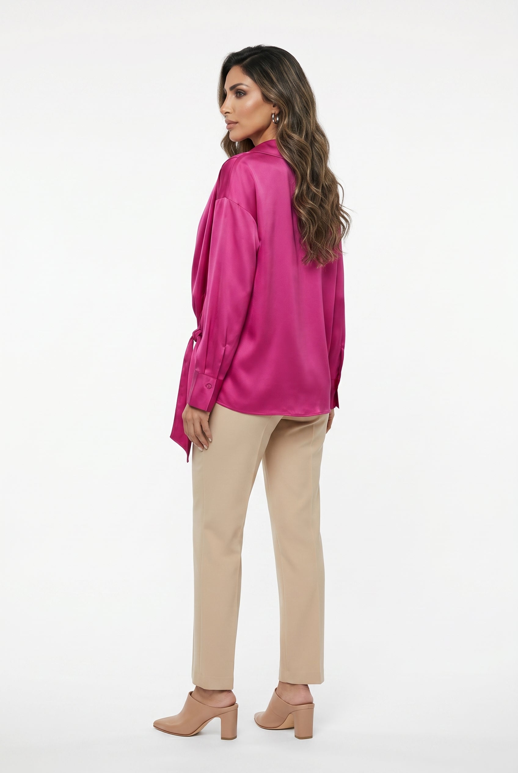 26SS-BZ351 Drape Neck Collared Top - Brown Loft