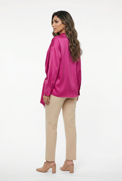 26SS-BZ351 Drape Neck Collared Top - Brown Loft