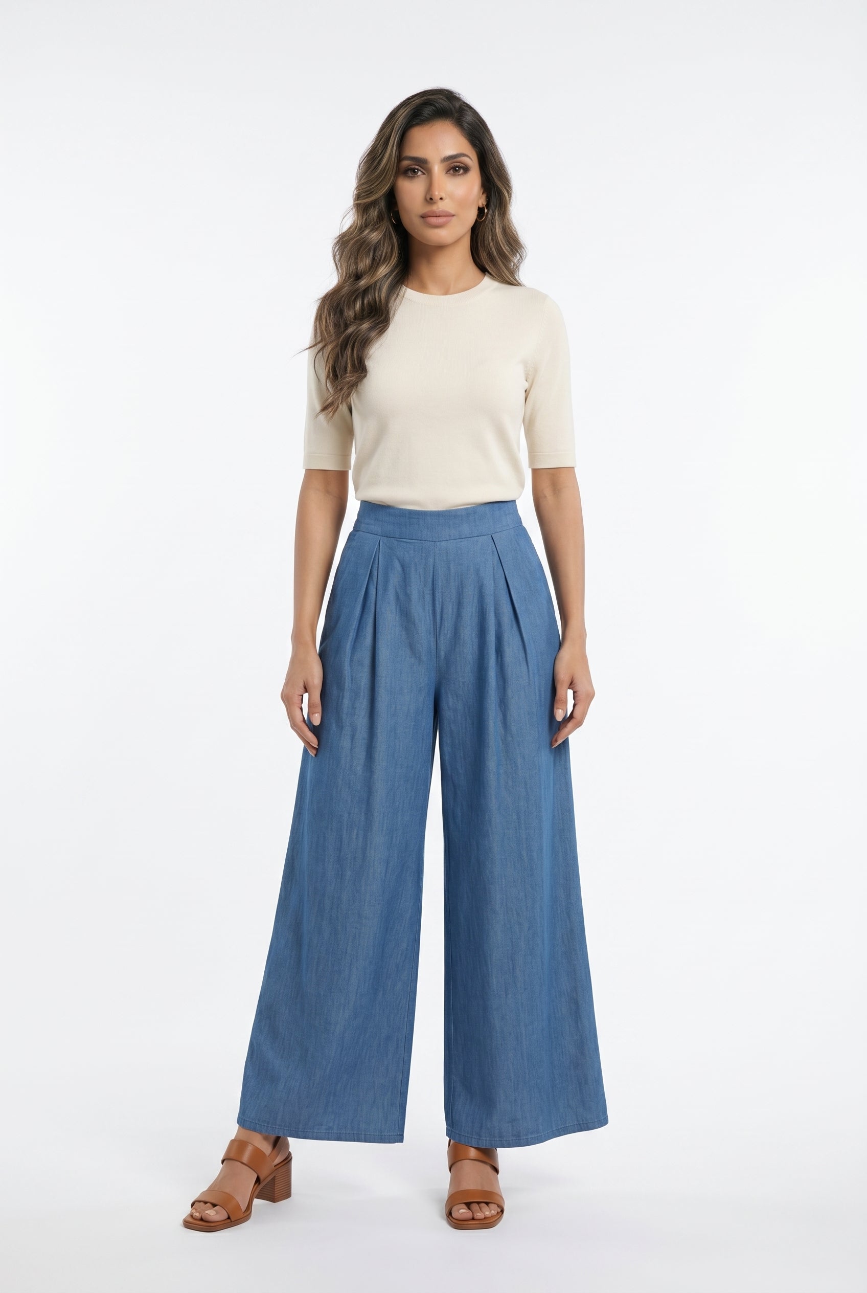TDM17526 Wide Leg Pleated Skirt Pants - Brown Loft
