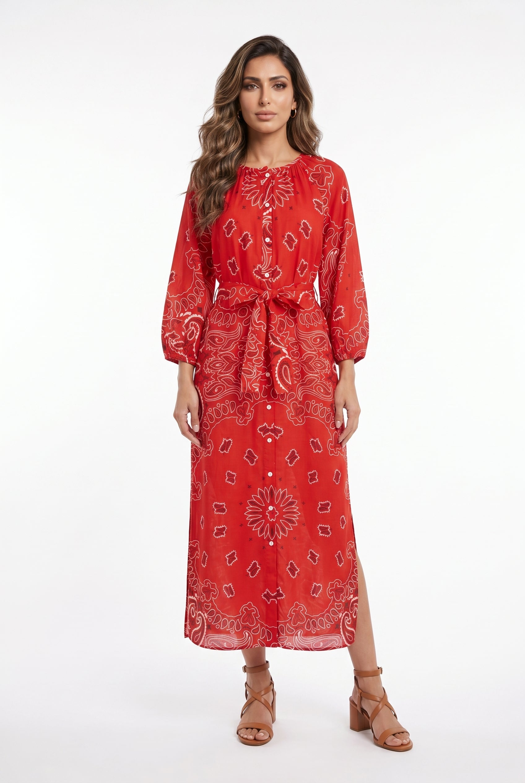 Bandana Paisley Print Long Dress - Brown Loft