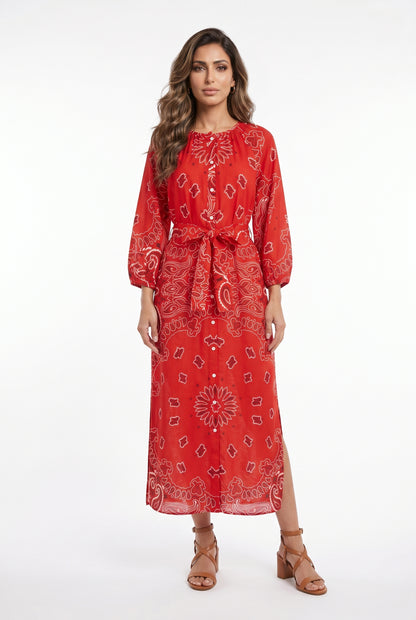 Bandana Paisley Print Long Dress - Brown Loft