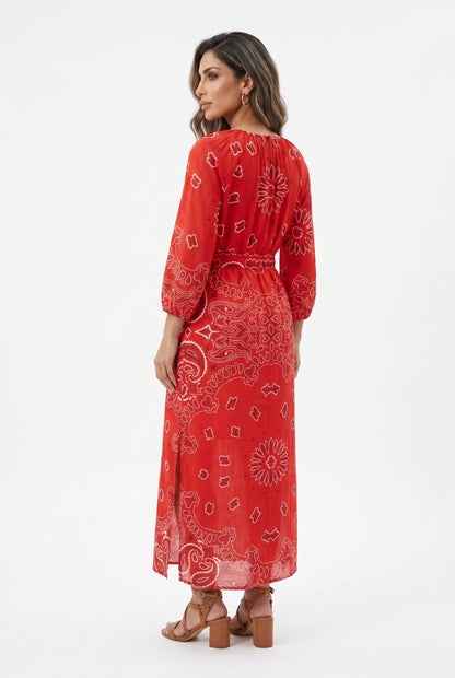 Bandana Paisley Print Long Dress - Brown Loft