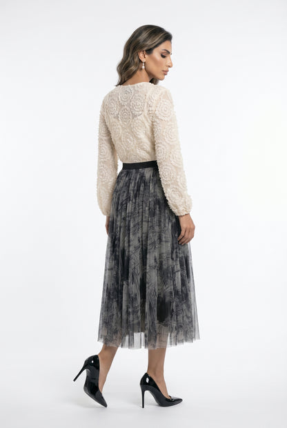 08202-1 Long Tulle Skirt تنورة تول طويلة بطبعة تجريدية
